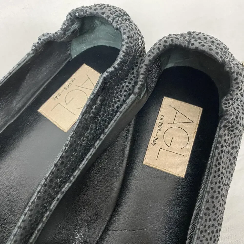 AGL Pointer Loafer Womens 9 39.5 Gray Black Slip On Shoes‎ Flats Italy Luxury